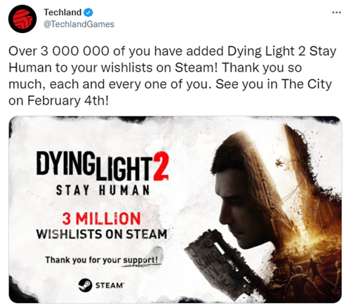 《消逝的光芒2》官宣 超300万名玩家将游戏加入愿望单(消逝的光芒2拉万)