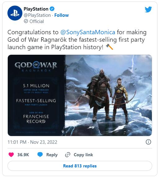 《战神：诸神黄昏》首发销量达510万首发 获PS第一方游戏最强