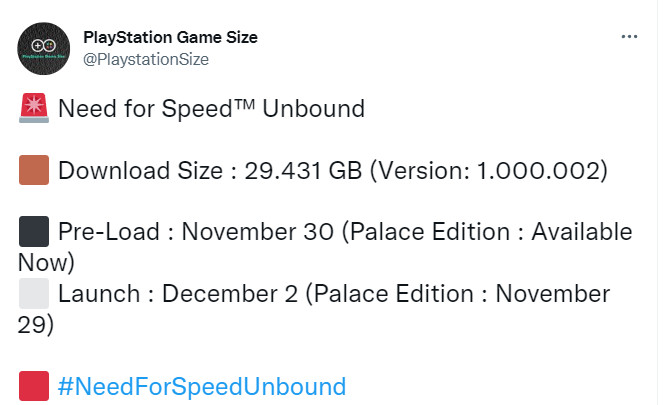 《极品飞车22》PC版本容量50G PS5版29.4G