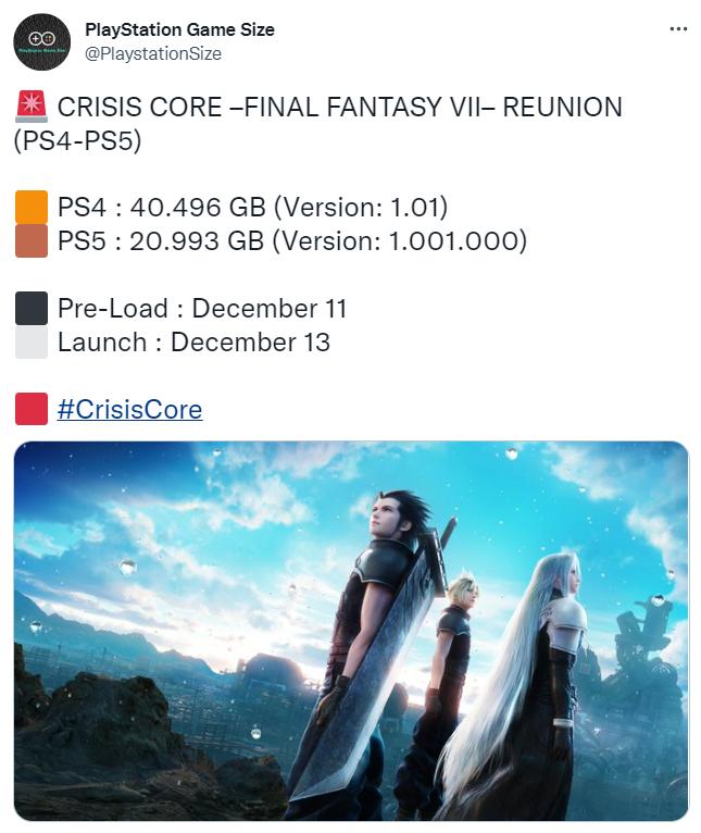 《最终幻想7：核心危机 再融合》容量大小曝光 12月11日预购(最终幻想7核心危机ps4)