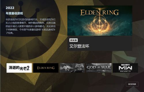 Steam大奖2022获奖名单：年度最佳游戏《艾尔登法环》、杰出剧情《战神4》