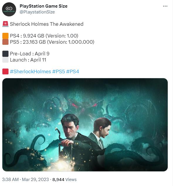 《福尔摩斯：觉醒重制版》PS文件大小公开 4月11日正式上线(《福尔摩斯:觉醒重制版》开发完成 4月11日发售)