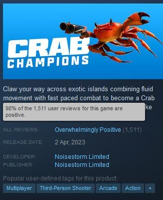 成为螃蟹！这款肉鸽射击游戏《Crab Champions》好评如潮：爽就完事了(想成为螃蟹)