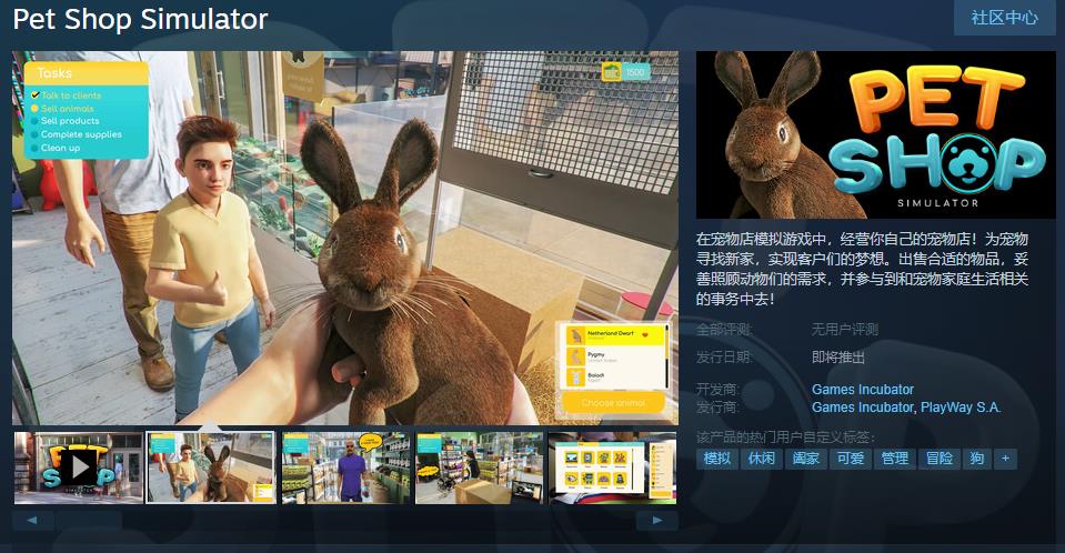 模拟经营《宠物店模拟器》Steam页面上线 支持简繁体中文(模拟经营宠物店游戏)