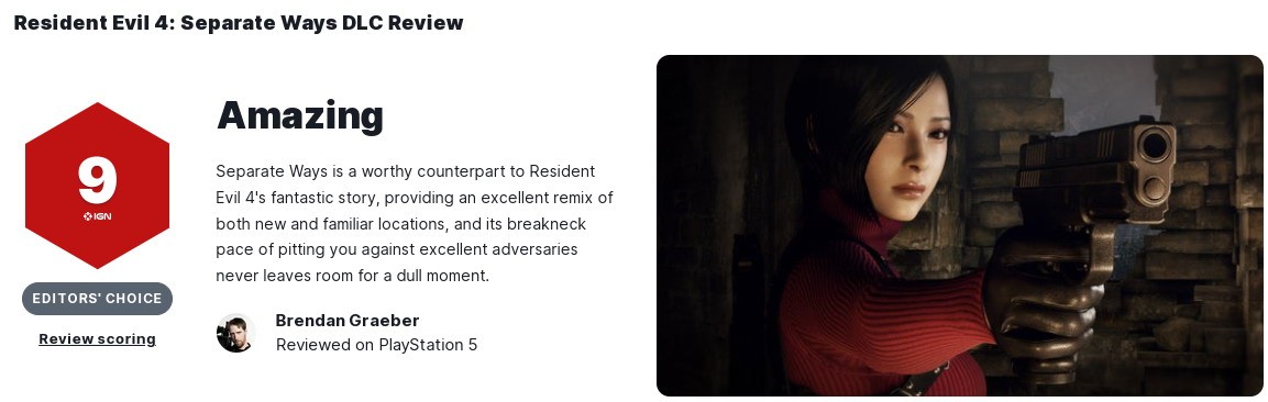 《生化4重制版》艾达王DLC被IGN评9分 体验很完美(生化4重制版解谜)