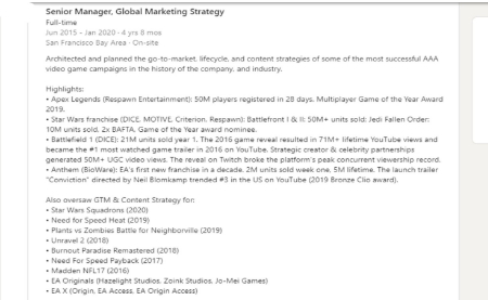 EA高管资料显示《圣歌》首周销量200万
