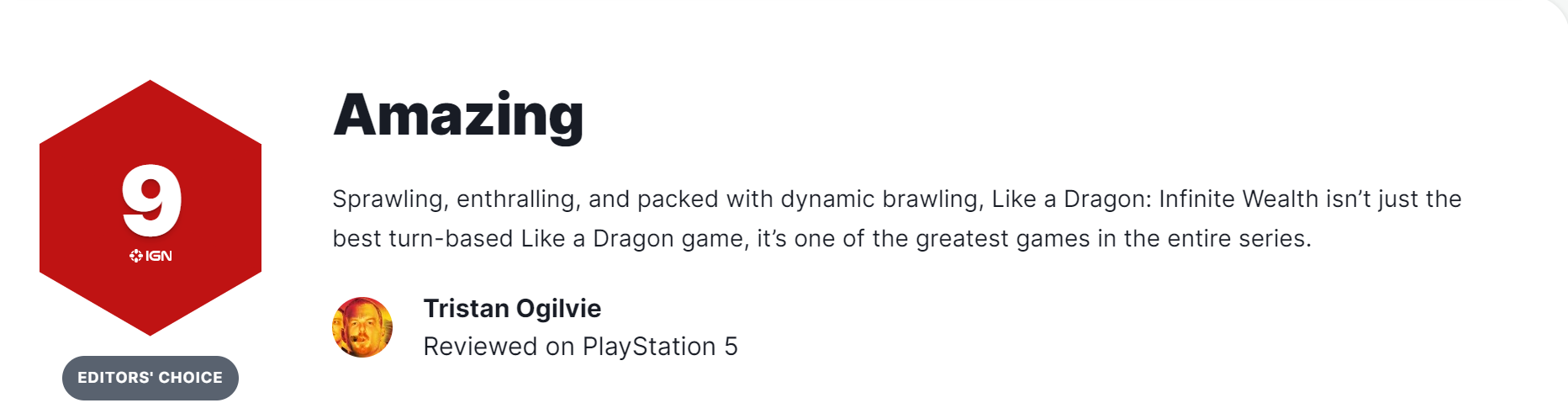 《如龙8》IGN 9分：系列最伟大的游戏之一(《如龙8》内容量是系列最大怪物级)