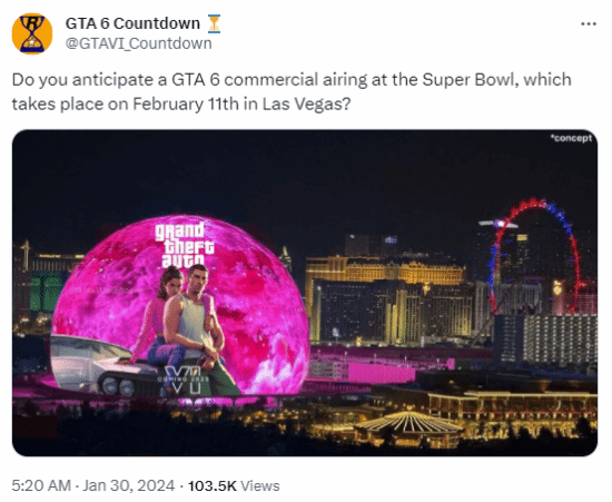 外网热议：《GTA6》会在下月的超级碗上打广告吗？(外网热议GTA6)