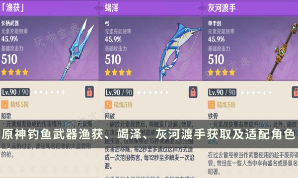 《原神》钓鱼武器有几把 渔获、竭泽、灰河渡手获取及适配角色(原神钓鱼获得的武器)