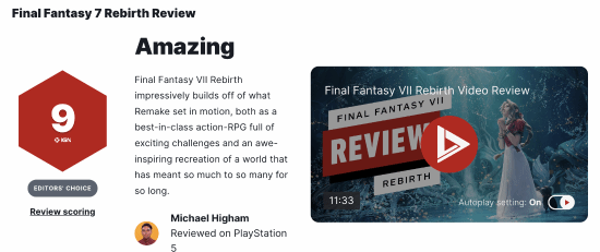 《FF7重生》IGN 9分：充满挑战的一流动作RPG(《FF7重生》需要两张光盘引热议 玩家:游戏得多大?)