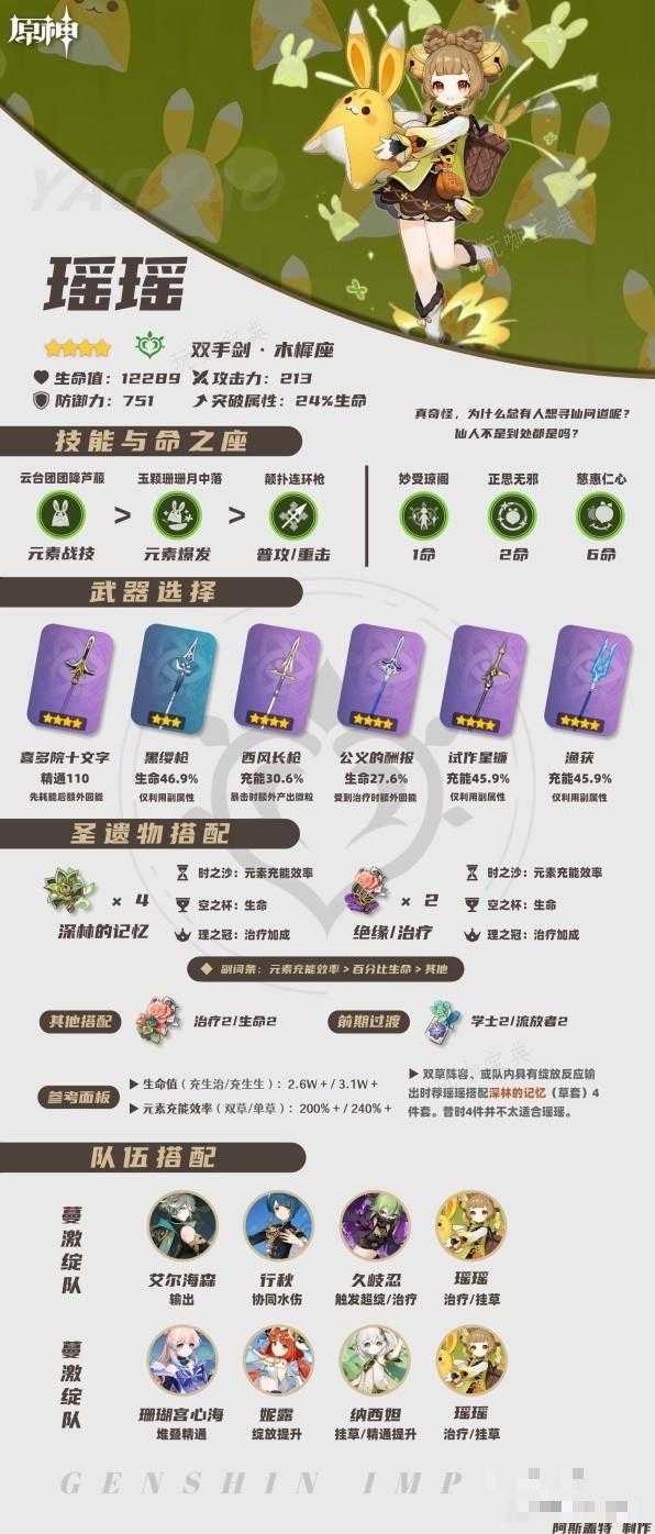 《原神》瑶瑶一图流配装攻略 瑶瑶武器怎么选？(原神新角色瑶瑶)