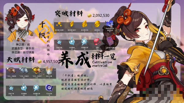 《原神》千织突破材料大全汇总(原神千织突破材料)