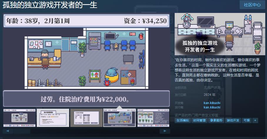 《孤独的独立游戏开发者的一生》Steam页面上线(孤独的游戏手游)