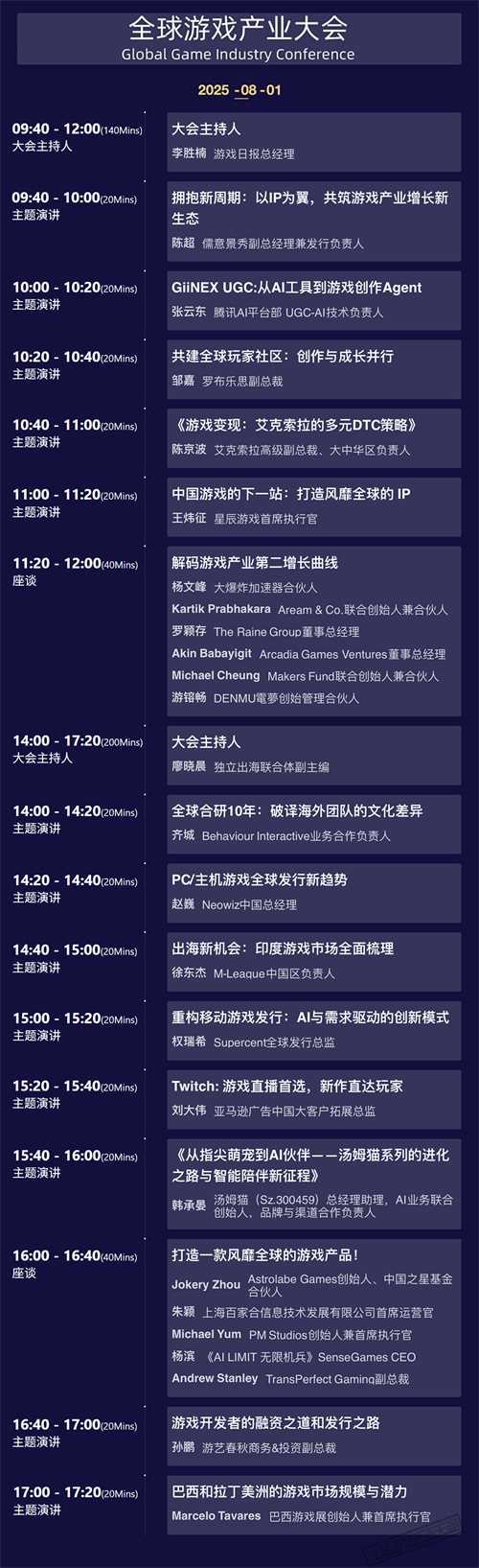 2025 ChinaJoy 全球游戏产业大会嘉宾议程公布！